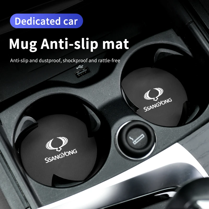 Car Coasters Water Cup Holder Pad Non-slip Cup Slot Mats For SsangYong Actyon Korando Rexton Kyron Rodius Tivoli Musso Chairman