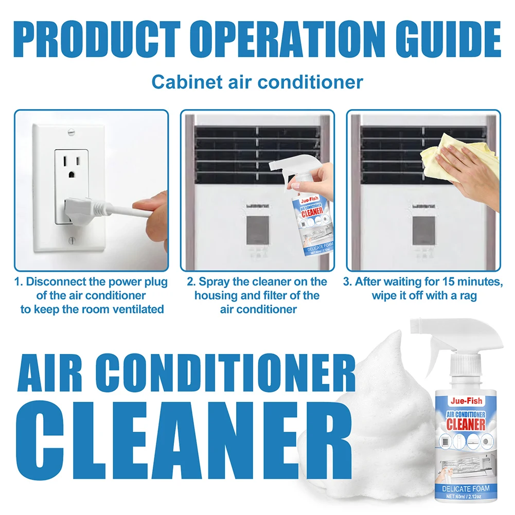 60ml Air Conditioner Cleaner Spray No Rinse Evaporator Air Conditioner Foam Coil Cleaner Strong Decontamination Agent for Car 4