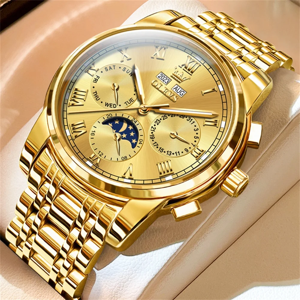 

OLEVS New Mens Watches Top Brand Luxury Automatic Mechanical Watch Men Golden Steel Waterproof Watch Multifunction Clock Relogio