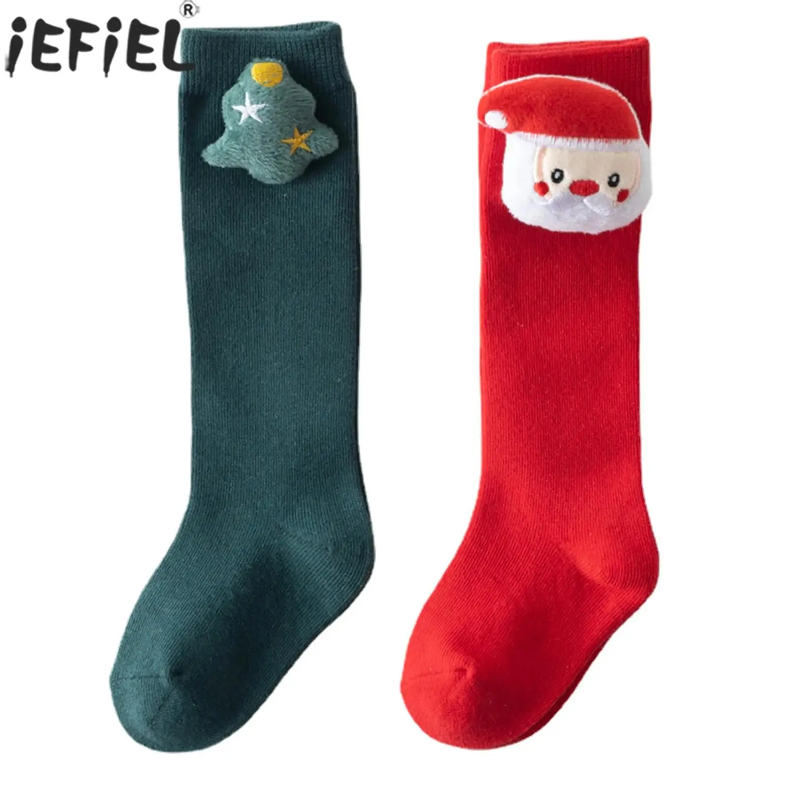 

Детские рождественские носки-трубки, 3D Санта-Клаус, Рождественская елка, Декор, эластичные теплые чулки до колена для нового года, фотореквизит