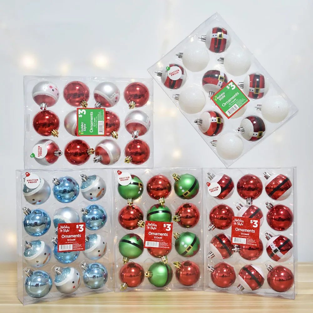 

12pcs/Box Christmas Decoration Ball Snowman Elf Red White Santa Claus Christmas Tree Hanging Pendant Ornaments Balls Kids Gifts