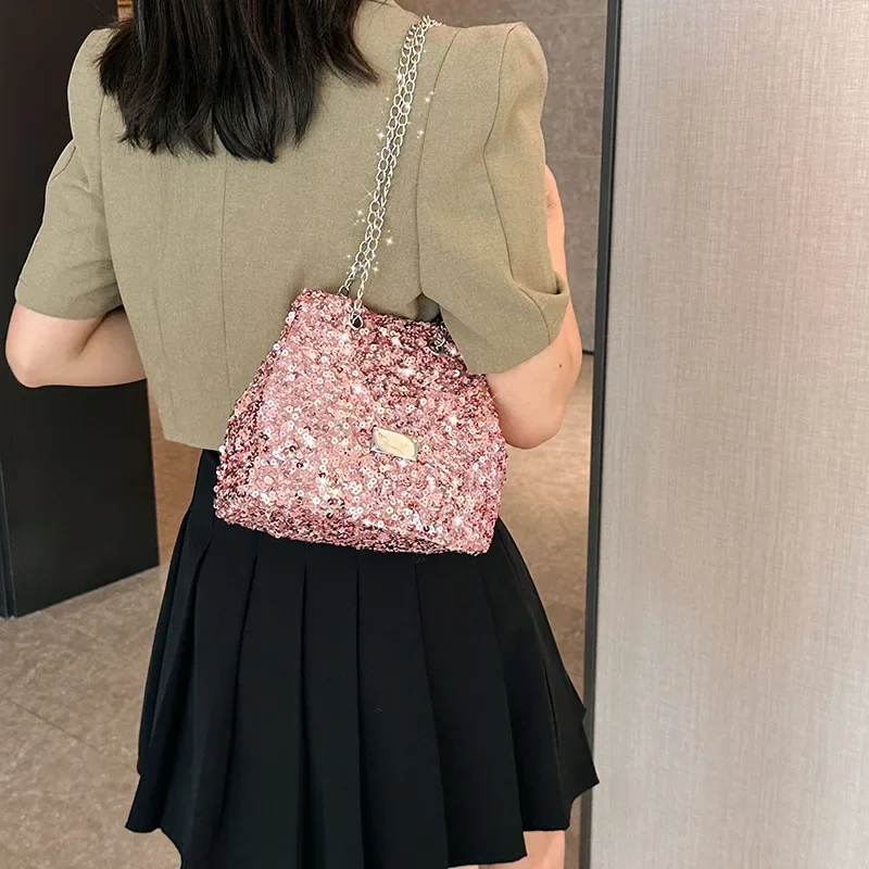 Casual Shoulder Bucket Popular Female 2024 Summer New Fashion Simple Chain Messenger Bag