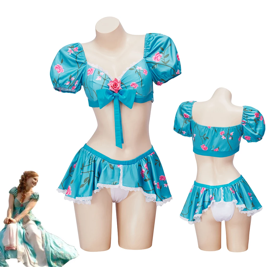 

Giselle Cosplay Costume Sexy Crop Top Skirt Suit Women Halloween Carnival Party Outfits For Role Play Blue Princess Skirt Suit