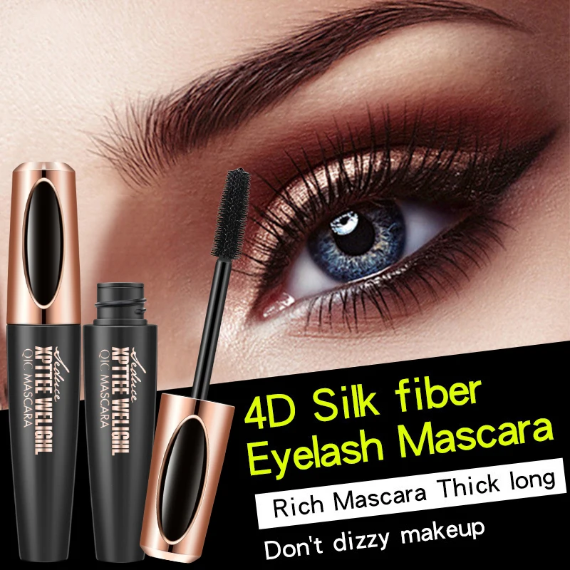 4D Mascara Lengthening Waterproof Eyelashes Eye Mascara Black Volume With Silk Fibers Brush Eyelash Makeup Tool Cosmetics