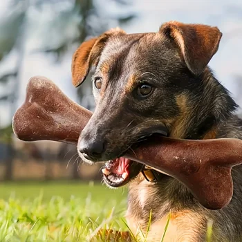 Giocattolo da masticare durevole al gusto di manzo per cani, giocattolo interattivo per cani a forma di osso, giocattolo per addestramento pulito dai denti, forniture per animali domestici