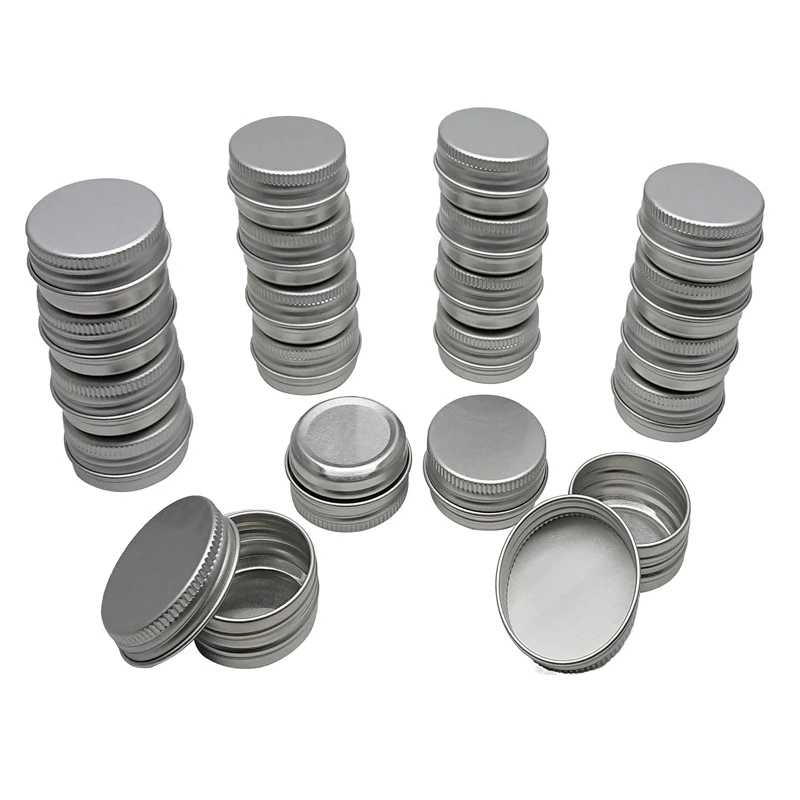 10Pcs 5g 10g 15g 20g 30g 50g Empty Silver Aluminum Tins Cans Screw Top Round Candle Spice Tins Cans with Screw Lid Containers