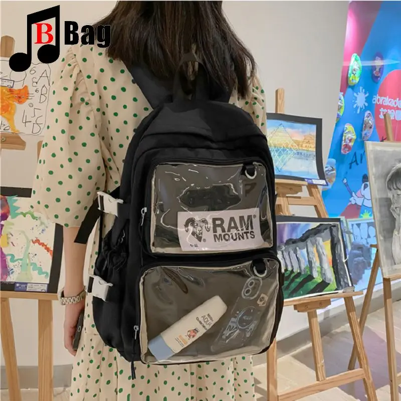 Gothic transparent ita bag light simple middle school backpack Korean version of leisure large capacity Japanese ins small fresh