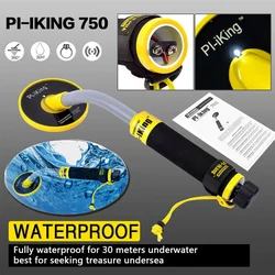 PI750 New 2021 Fully Waterproof Metal Detector 100ft/30m Underwater Diving Ocean Lake High Sensitivity Pulse Induction Hand Held 
