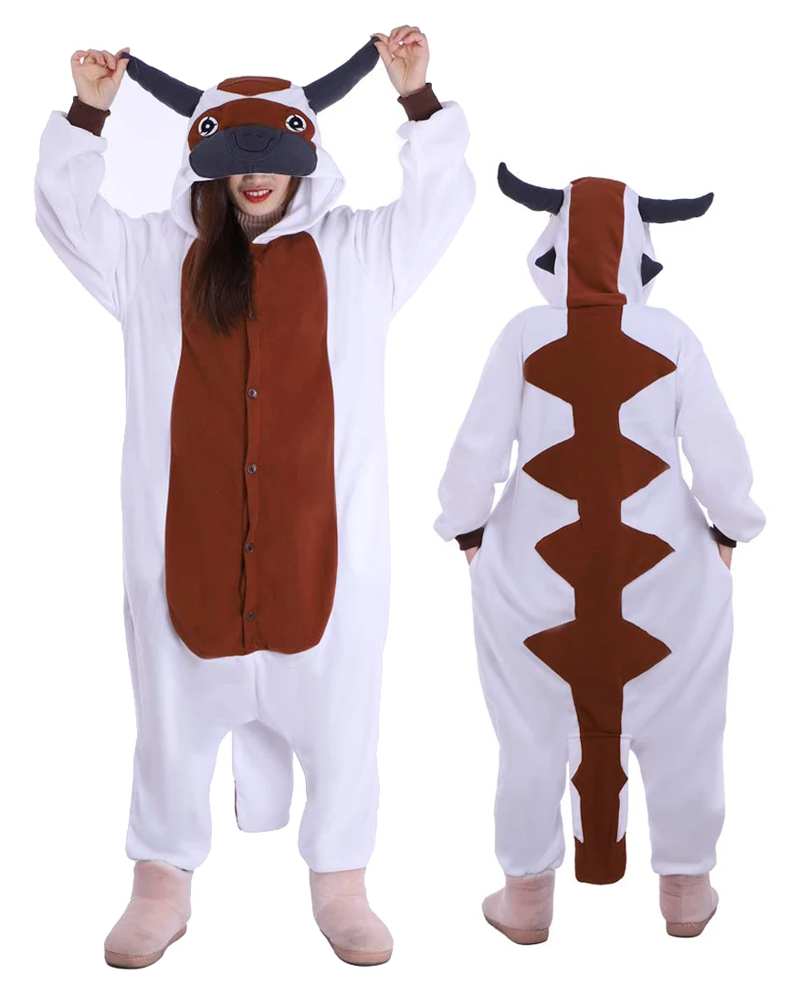Adult Animal Kigurumis Pyjamas Halloween Onesie For Women Men Cartoon Cattle Pajama Homewear Cosplay Costume