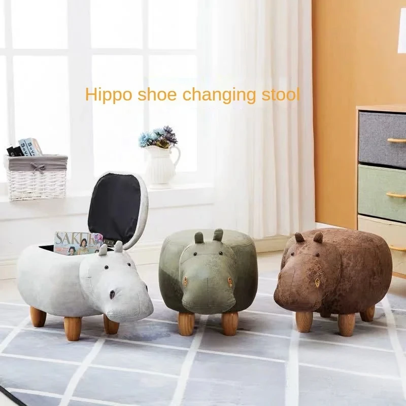 

Modern Creative Solid Wood Footstool Hippo Sofa Shoe Changing Bench Living Room Furniture Storage Shoe Trying Stool Chair