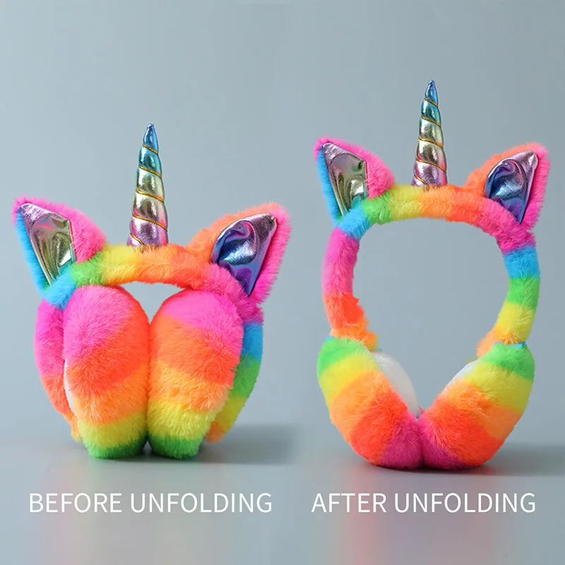 Tie Dye Unicorn Soft Earmuffs Winter Fur Headphones Warmer Children Colorful Plush Earflap Lovely Headwear Kids Ears Cover