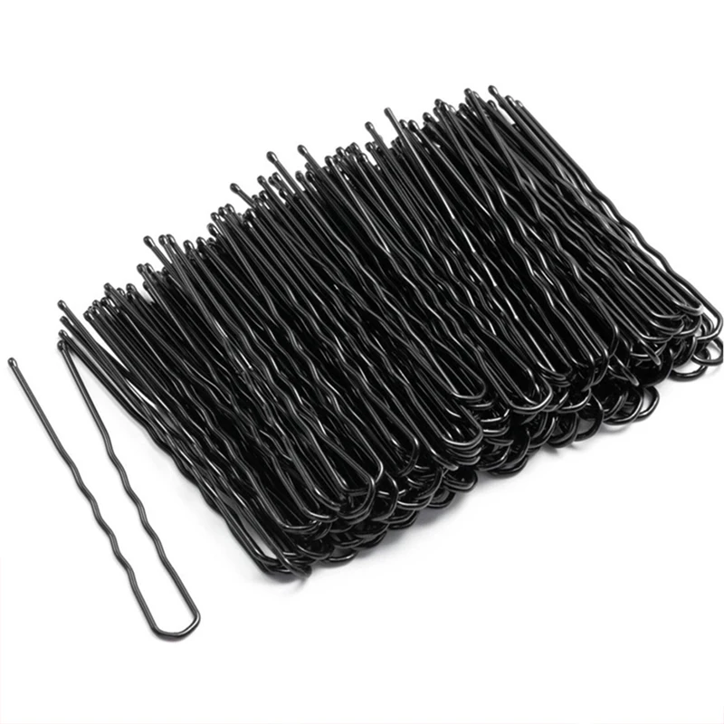 50Pcs 5/6/7cm Hairpins Black Color U Shaped Alloy Waved Hair