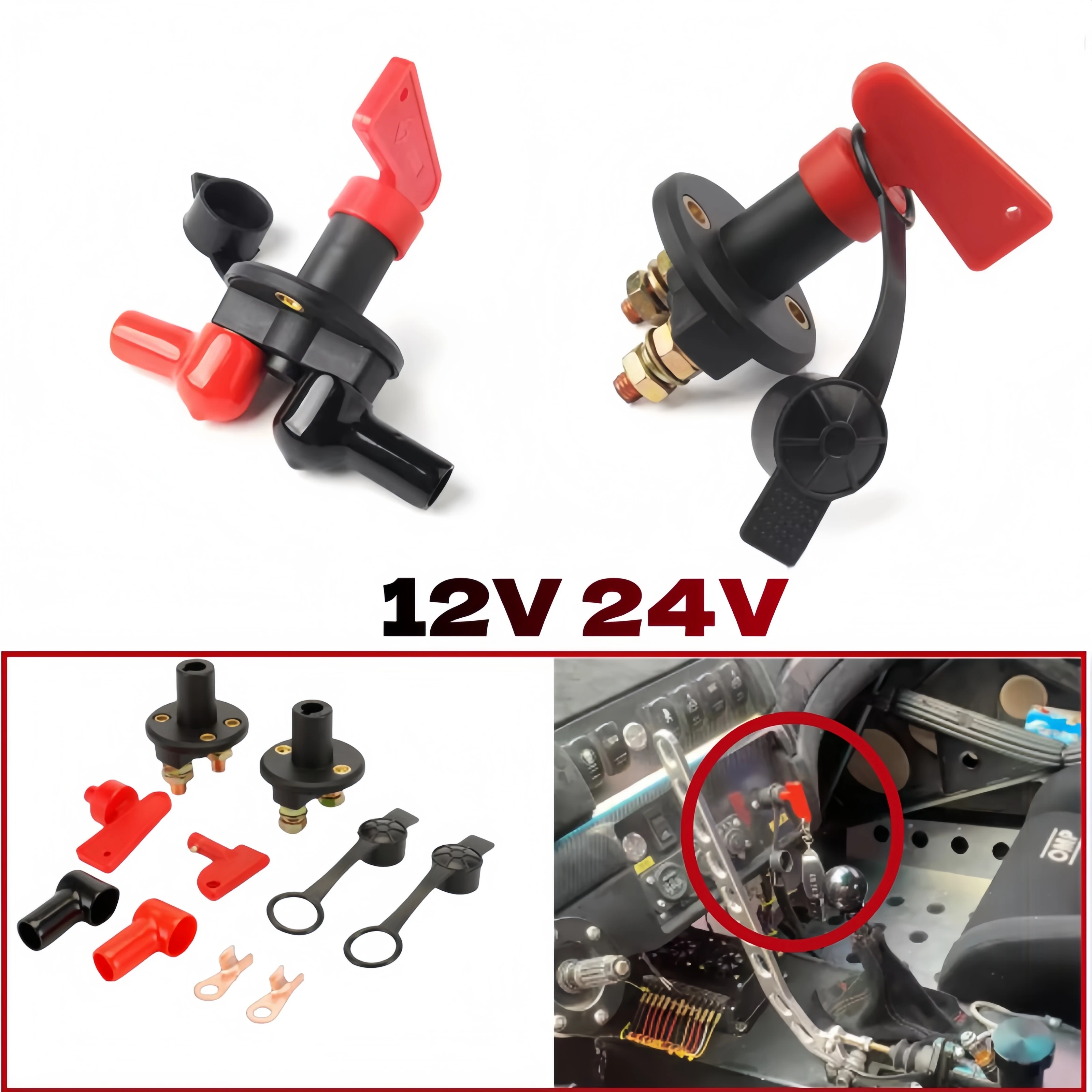 Messing-Batterie-Kill-Schalter für Auto-RV-Boot, 12 V, 24 V, M10, Stromabschaltung, Isolator, 2/4-Loch-Haupttrennschalter mit 2 Schlüsseln
