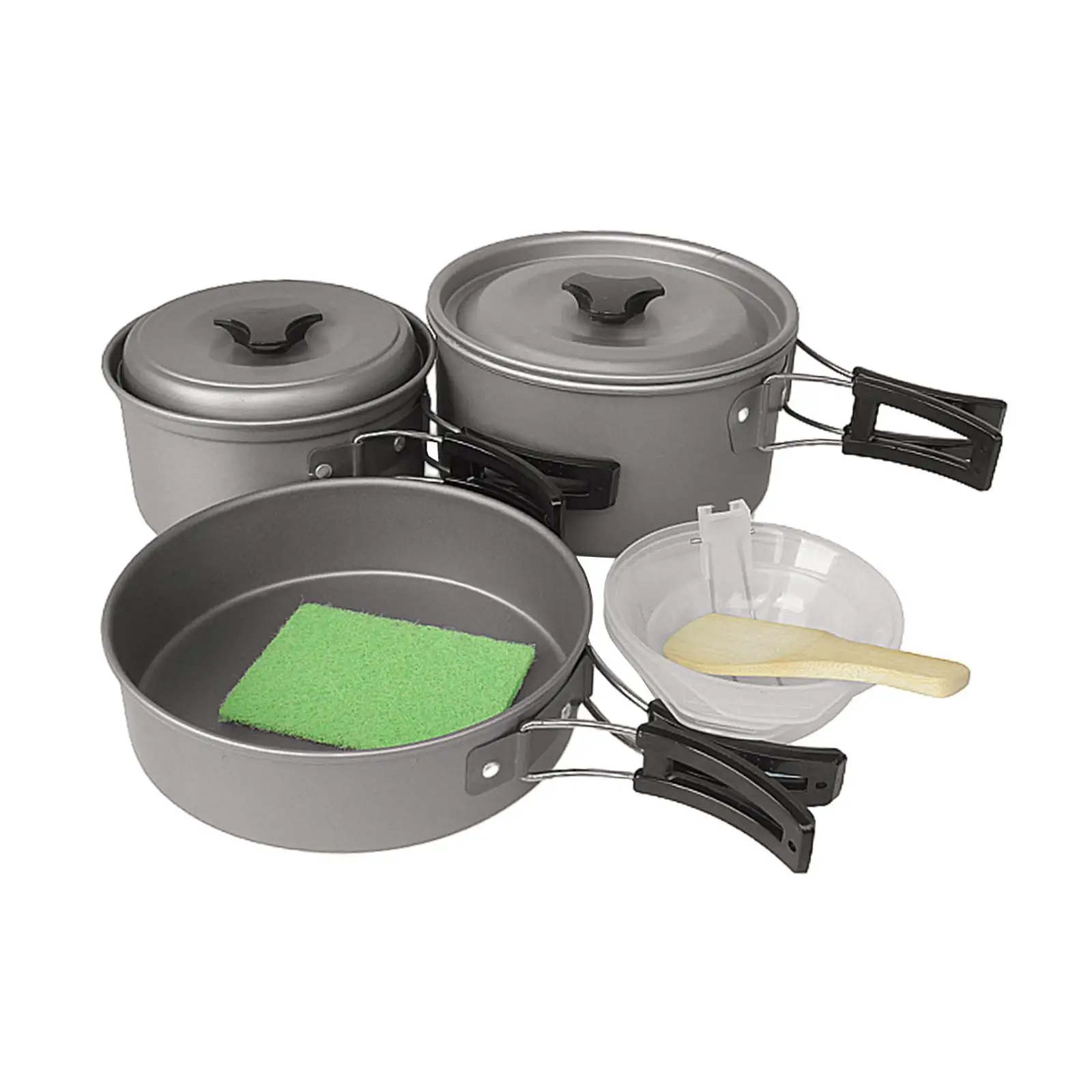

Camping Cookware Set for Campfire Compact with Bowls with Folding Handles Frying