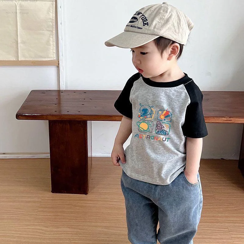 New Kids Summer Clothes T Shirts Children O-Neck Patchwork Clothing For Girls Short Sleeve Baby Boys Fashion Letter Cartoon Tops