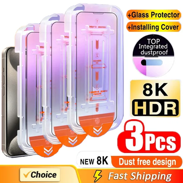 3Pcs Oleophobic Coating Dust Free Easy Installation Screen Protector for IPhone 13 11 12 14 15 Pro Max Mini XR 16 15 Plus Glass 1