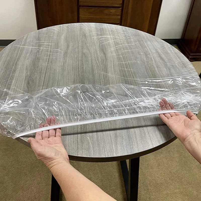 Description Picture 3 of item65-180cm Transparent Waterproof Round Elastic Edged Table Cover PVC Home Simple Convient Kitchen Catering Protector Tablecloth