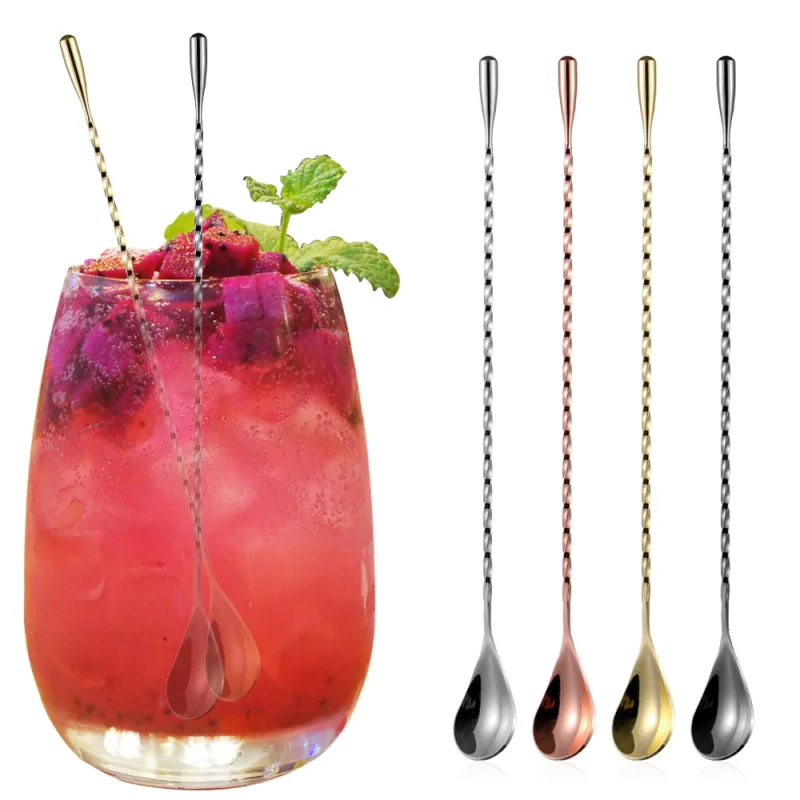 Cocktail Bar Stirrer Twisted Mixing Spoon Spiral Drink Shaker Muddler Bartender Stirring Scoops Long Handle Teadrop Scoops