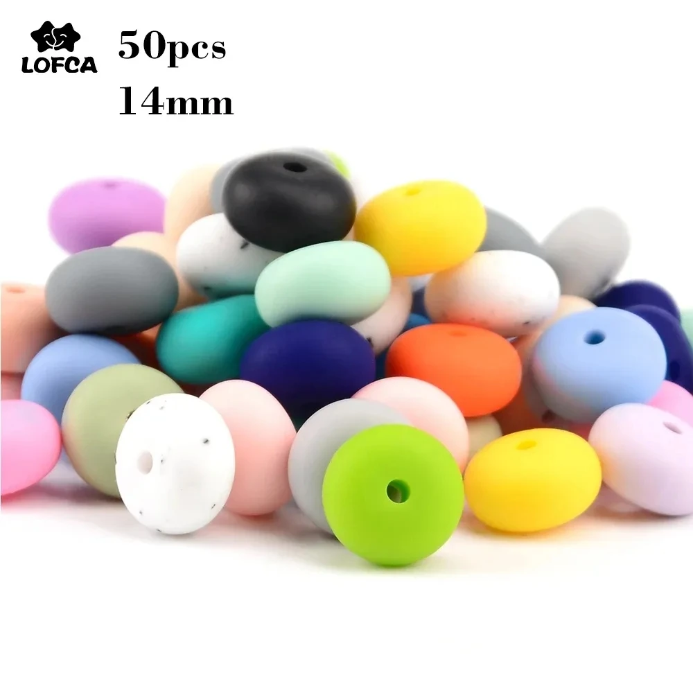 

LOFCA Wholesale 50pcs/lot 14mm Mini Abacus Loose Silicone Teething Beads Elegant Beaded Necklace Silicone Chew Bead For Baby