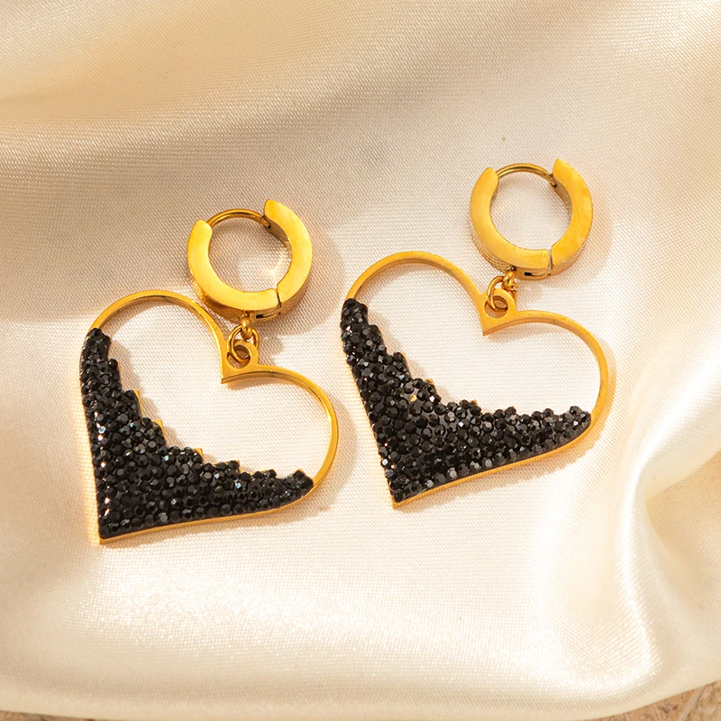 ANENJERY 316L Stainless Steel Hollow Black White Zircon Necklace Earrings For Women Fashion Design Jewelry Gifts Wholesale
