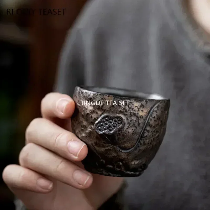 Japanese Tradition Pottery Gilt Teacup Handmade Ceramic Tea Bowl Travel Meditation Cup Pu'er Master Cup Household Tea Set 100ml