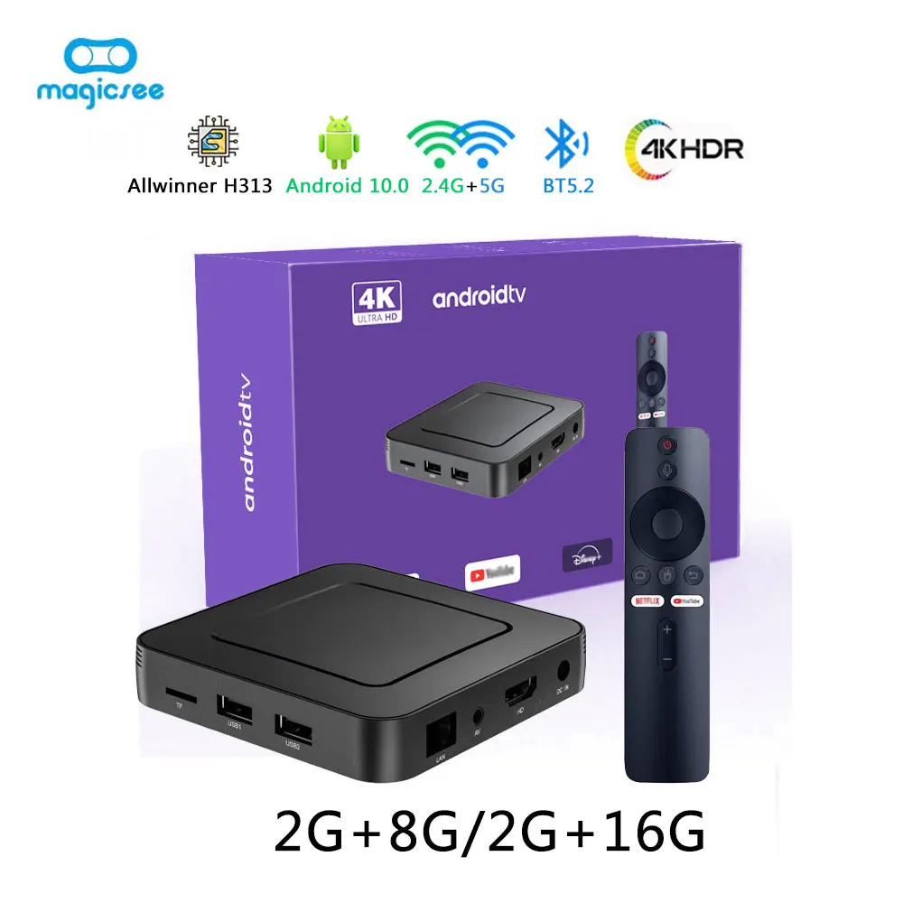 Magicsee Android 10 TV Box Smart ATV Allwinner H313 Support 4K HDR 2.4G 5G Dual Wifi BT5.2 2G 8G16G Media Player H.265 IPTV