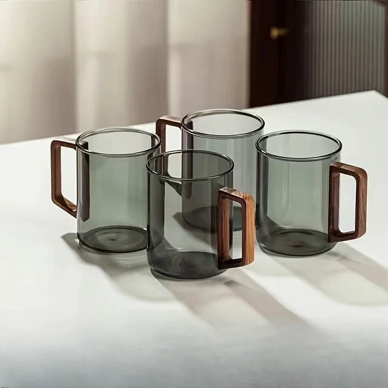 

1pc 13.53oz Glass Cup With Walnut Wood Handle Household Whiskey Glass Cup High Borosilicate Glass Large Capacity Tea Making Cup