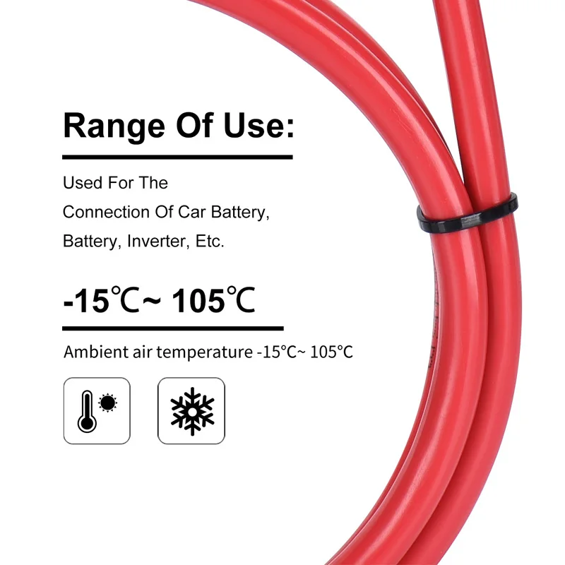 Battery Cable Set Power Connector 8/6/4/2AWG Stranded Copper Cord Solar Power Connection Wire with Terminals Lugs