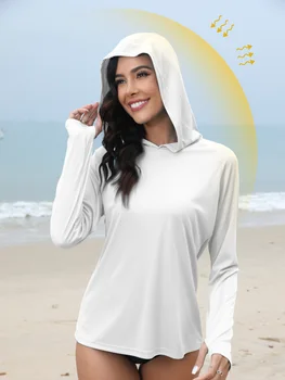 Women's Sunscreen Hoodie with Thumb Buckle and Hidden Ponytail Hole, Outdoor Running Fitness Sports, Leisure Sunscreen T-shirt 1