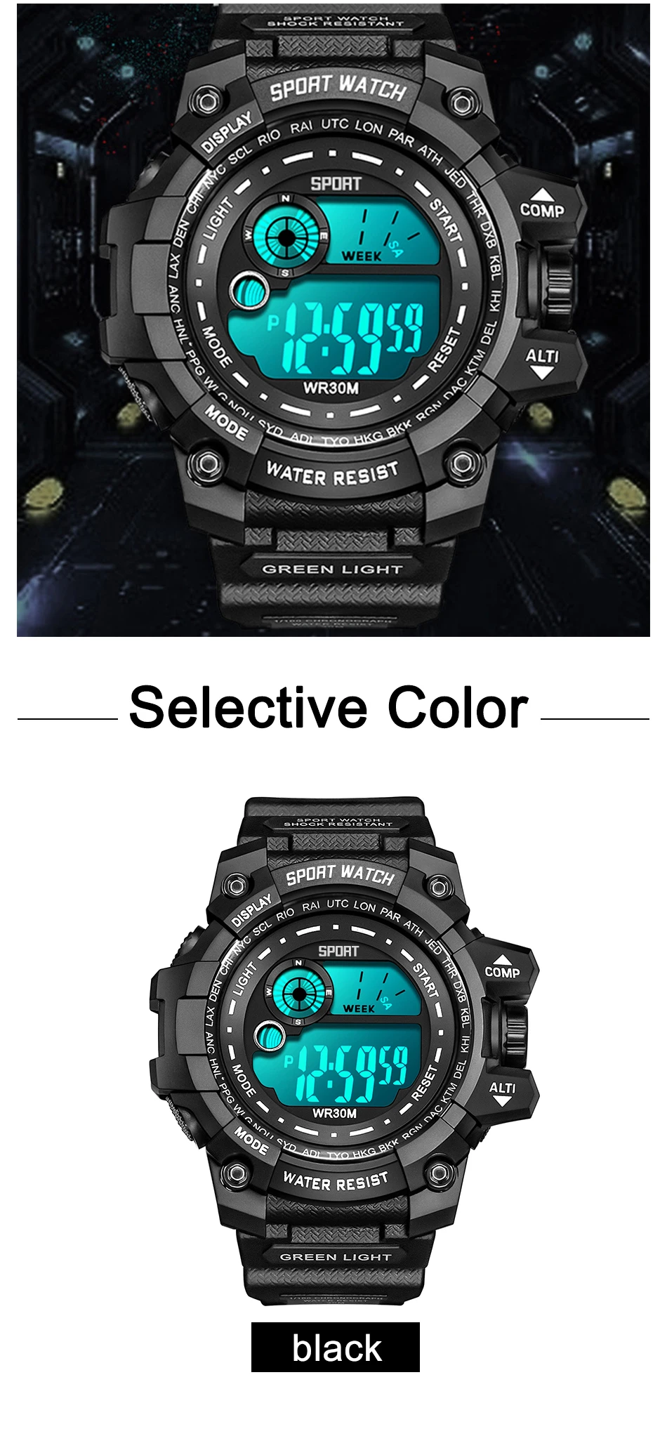 Orologio digitale sportivo per uomo - Design militare