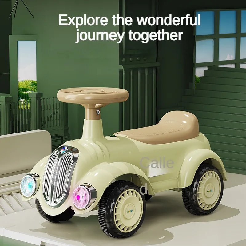 Retro-Style Toddler Balance Car Ride On Car with Lights & Sounds Scooter Balance Bike for Kids Coordination Training toddler balance car