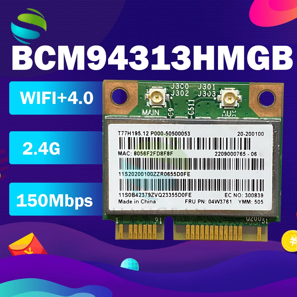 BroadCom BCM94313HMGB BCM4313 Half Mini PCI e 150Mbps Bluetooth4.0 WLAN ...