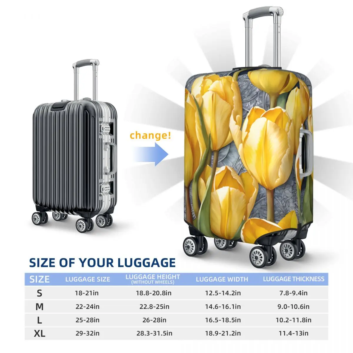 Yellow Tulip Flower Suitcase Cover Watercolor Plant Business Protection Holiday Elastic Luggage Supplies 6