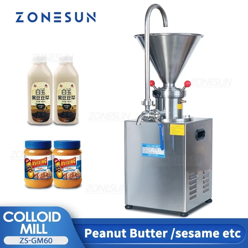 

ZONESUN Colloid Mill Grinder for Peanut Butter Black Seasame Chili Bean Sauce Blueberry Jam Spice Machine ZS-GM60
