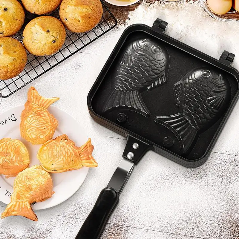 

Taiyaki Fish Waffle Maker Kitchen Japanese Taiyaki Double Fish Shaped Hot Cake Pan Machine For Custard Peanut Butter Cream Chees