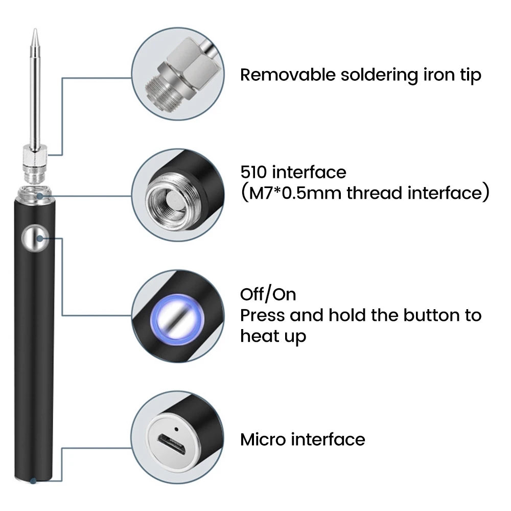 

8-10W Wireless Soldering Iron USB Rechargeable Mini Soldering Iron Kit Microelectronics Repair Welding Tool