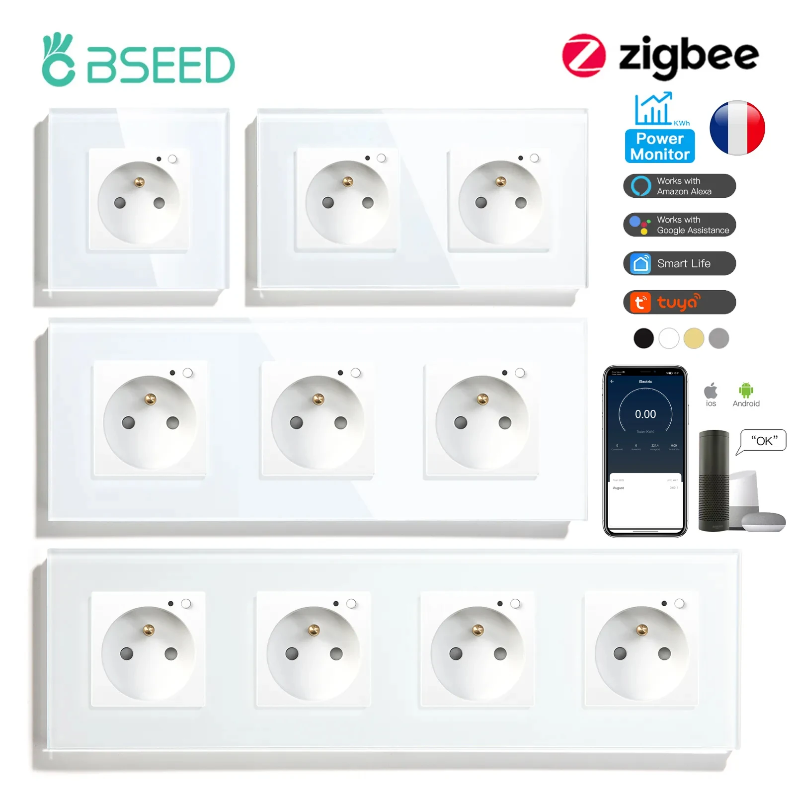 Enchufe Doble de Pared Inteligente WiFi 16A con Medidor de Consumo. Control  mediante App Smart Life.