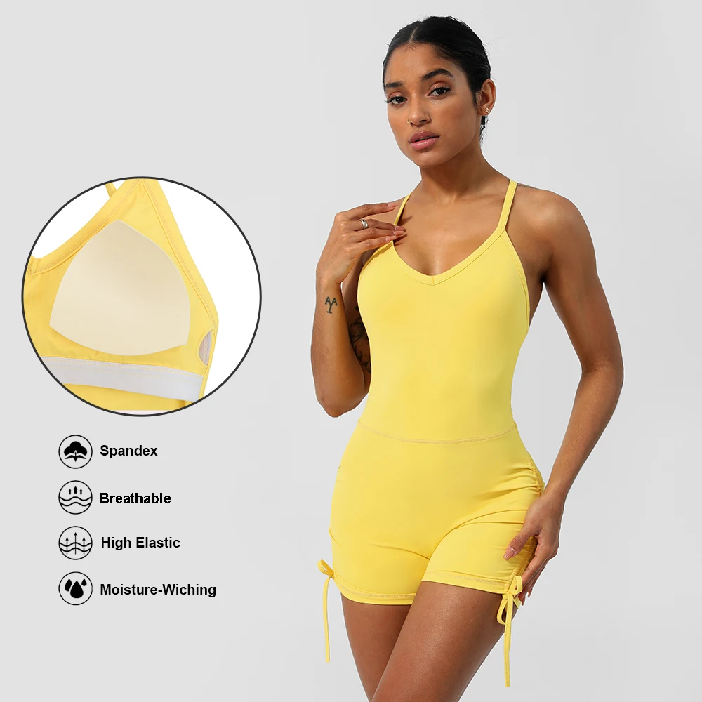Women Yoga Jumpsuit Cross Back Padded Fitness Set Drawstring Bottom Sleeveless Beauty Back Running Workout Jumpsuit