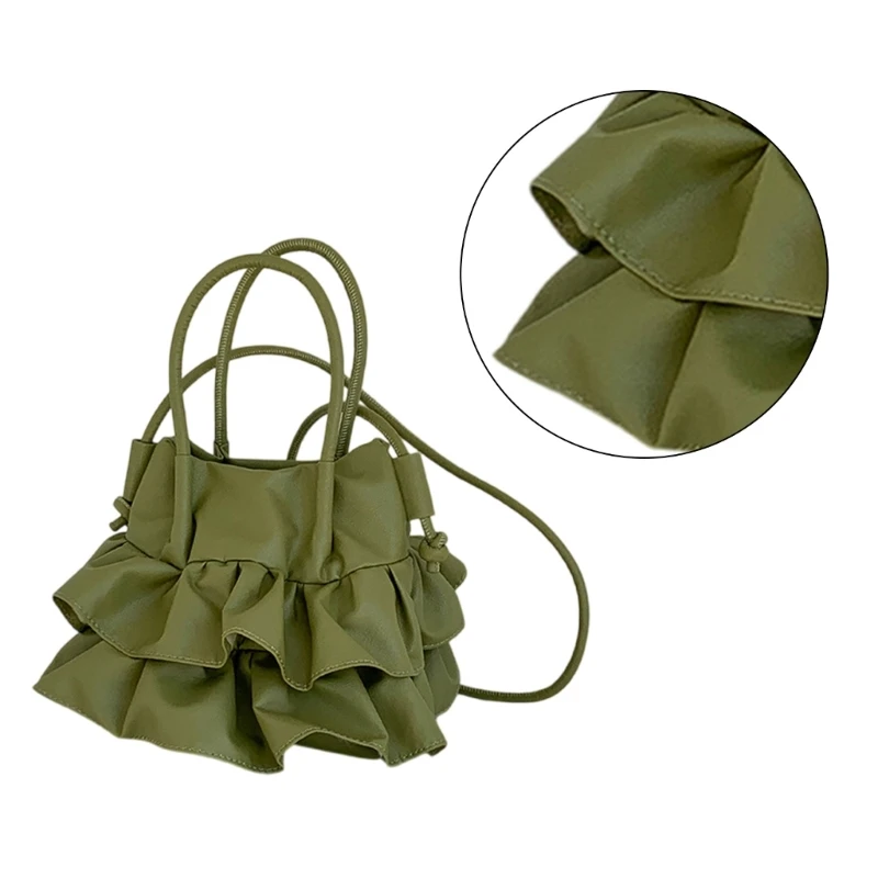 Korean Pleated Texture Single Crossbody Pack Shoulder Bag PU Leather Bucket Bag E74B