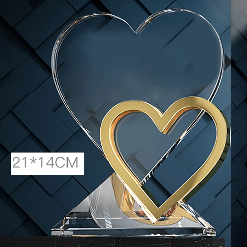 クリエイティブハート型クリスタルメタルトロフィー