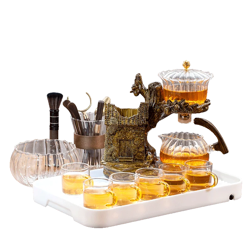 Glass Teapot Tea Brewing Pot Creative Peach Statue Glass Tea Set Automatic Teapot Tea Heat-resistant Kungfu Drinking Make Injection