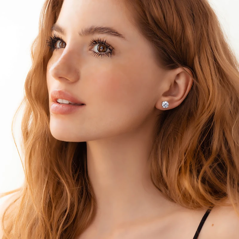Moissanite stud earrings in 925 sterling silver with screw-back design for men and women