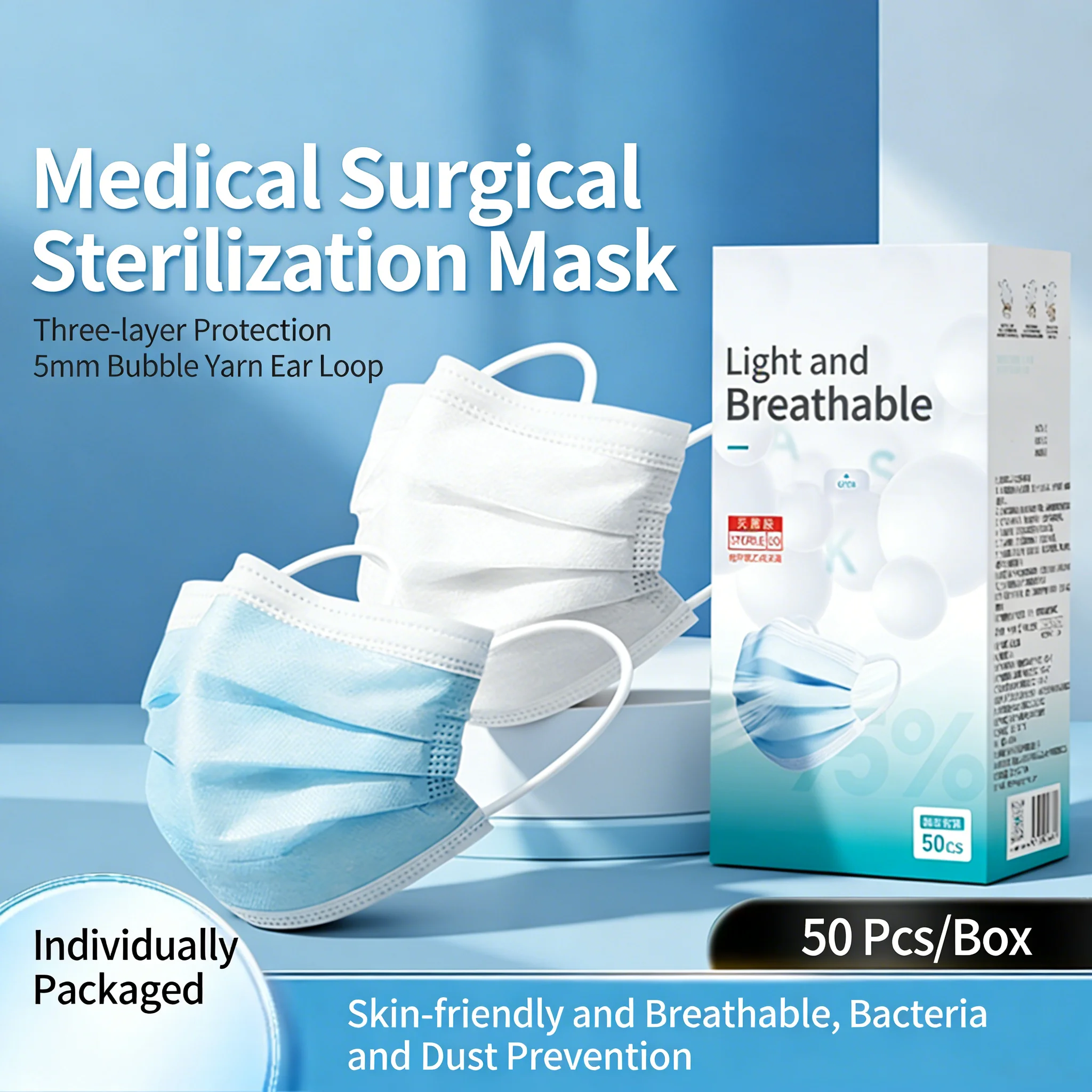 Masques chirurgicaux Type IIR blancs empilés, protection fiable et confortable pour usage quotidien