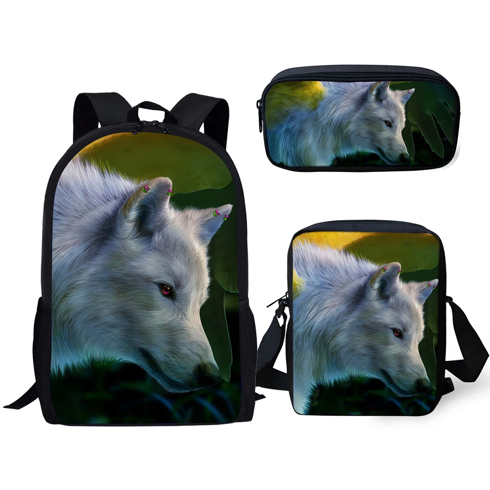 Popular Youthful Fantasy Moon Wolf 3D Print 3pcs/Set Student Travel bags Laptop Daypack Backpack Shoulder Bag Pencil Case