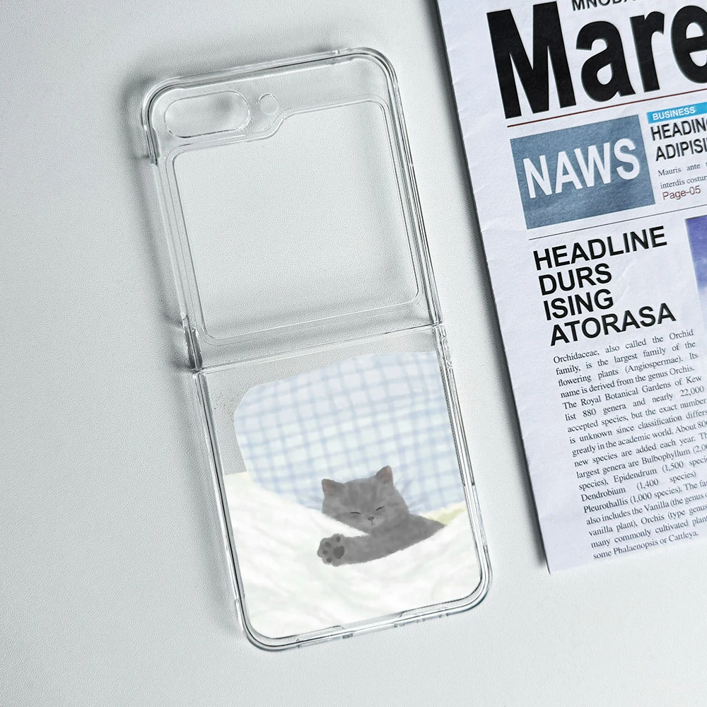 Cute Dog Cat Couple Clear Phone Case for Samsung Galaxy ZFlip 6 Z Flip 8 4 3 5 Hard Transparent Cover for Samsung ZFlip7 Shell