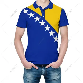 Unisex Polo Shirt Bosnia And Herzegovina Flag 3D Print Man Polo Fashion Clothing Tracksuits Short Sleeves 1