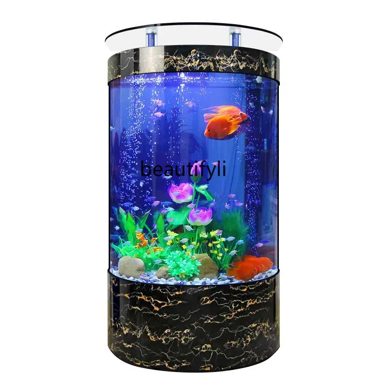 

Light Luxury Semicircle Simple Glass Fish Tank Household Aquarium Floor Change Water Ecological Pot