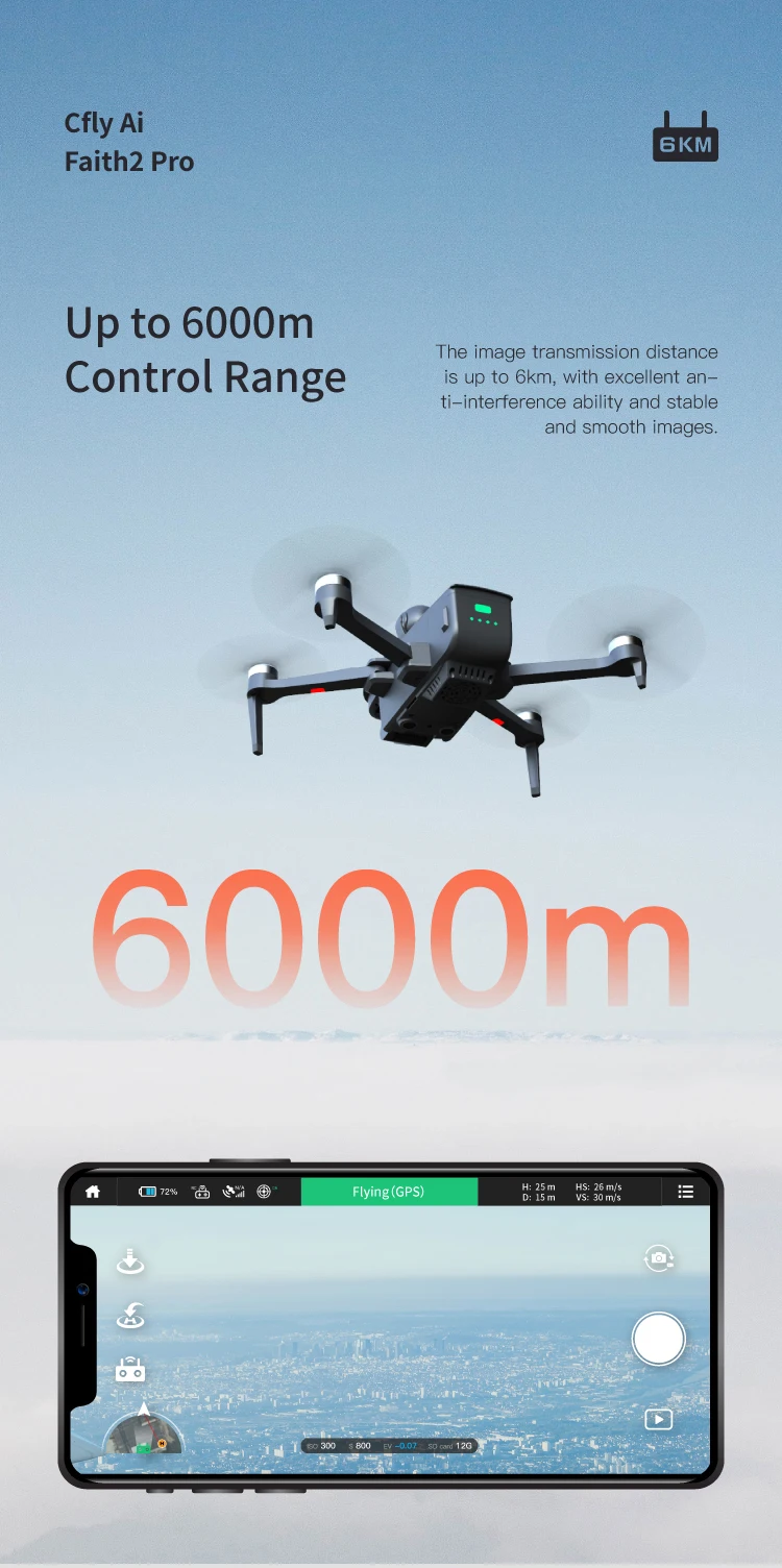 CFLY Faith 2pro Drone, Cfly Ai 6KM Faith2 Pro Up to 6000m Image transmission distance Control