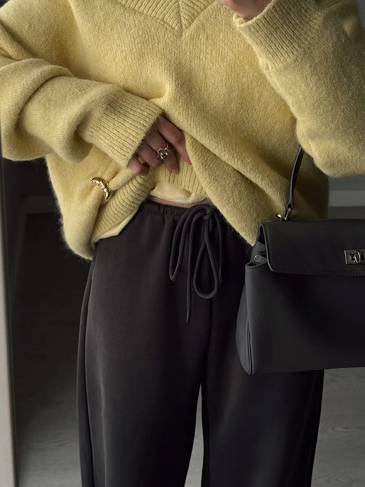 بنطلون رياضي نسائي من ستريمجيرل بلون أزرق ربيعي، واسع الساق وفضفاض مع حبل ربط، بنطلون قطني أحمر فضفاض للنساء بخصر عالٍ