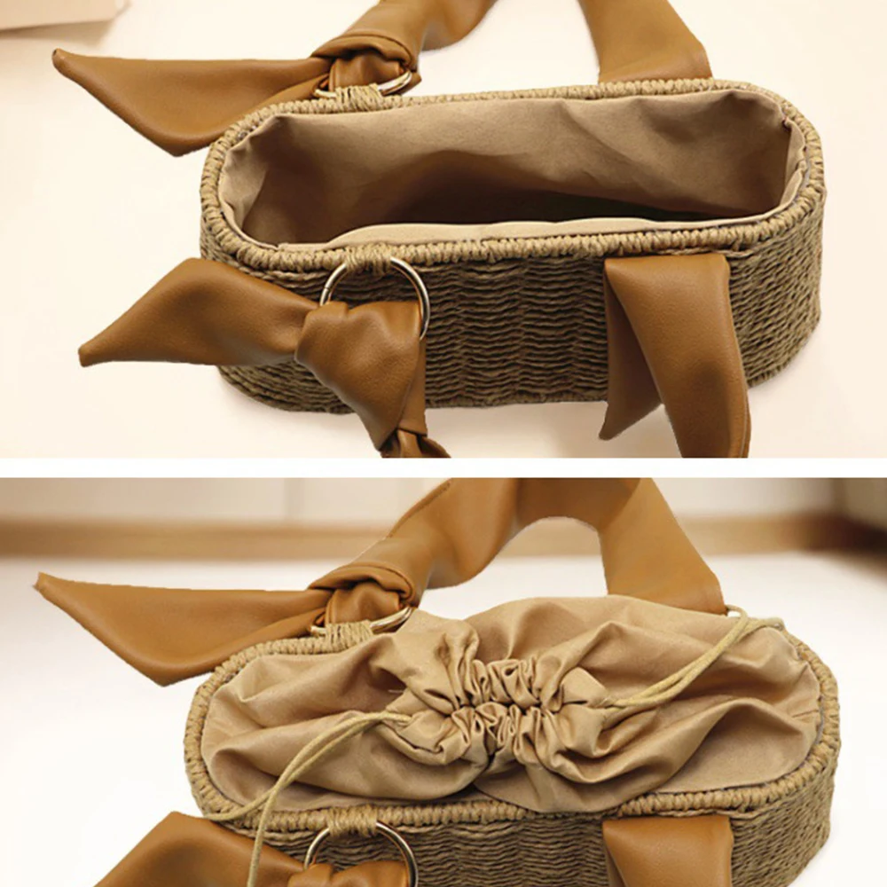Bohemian Woven Box Bag Knot Handle Women Designer Handbags Handmade Paper Rope Straw Basket Bags for Women Travel Beach Bag Chic